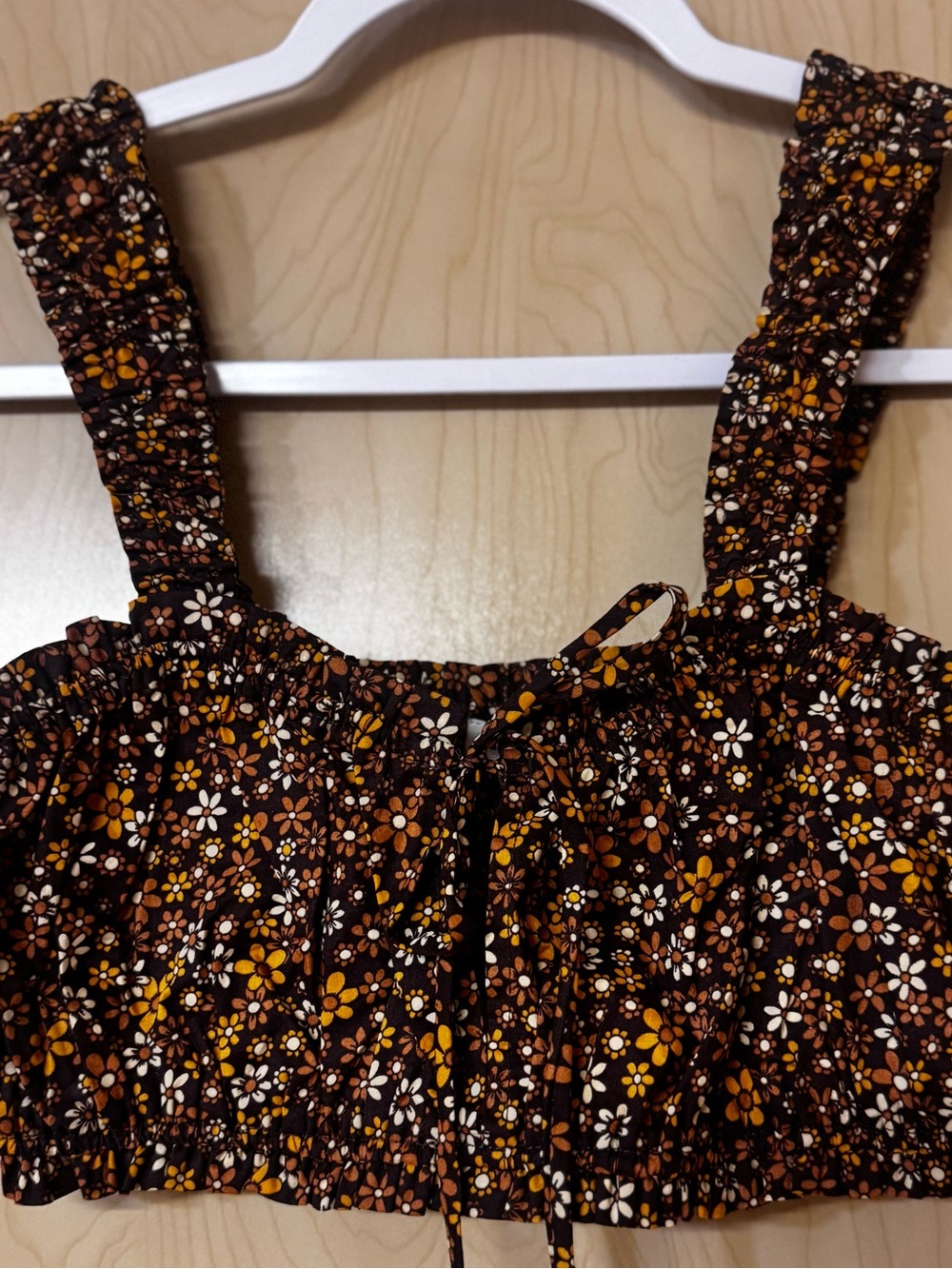 Garage Floral Smocked Crop Top - Brown, Yellow, White